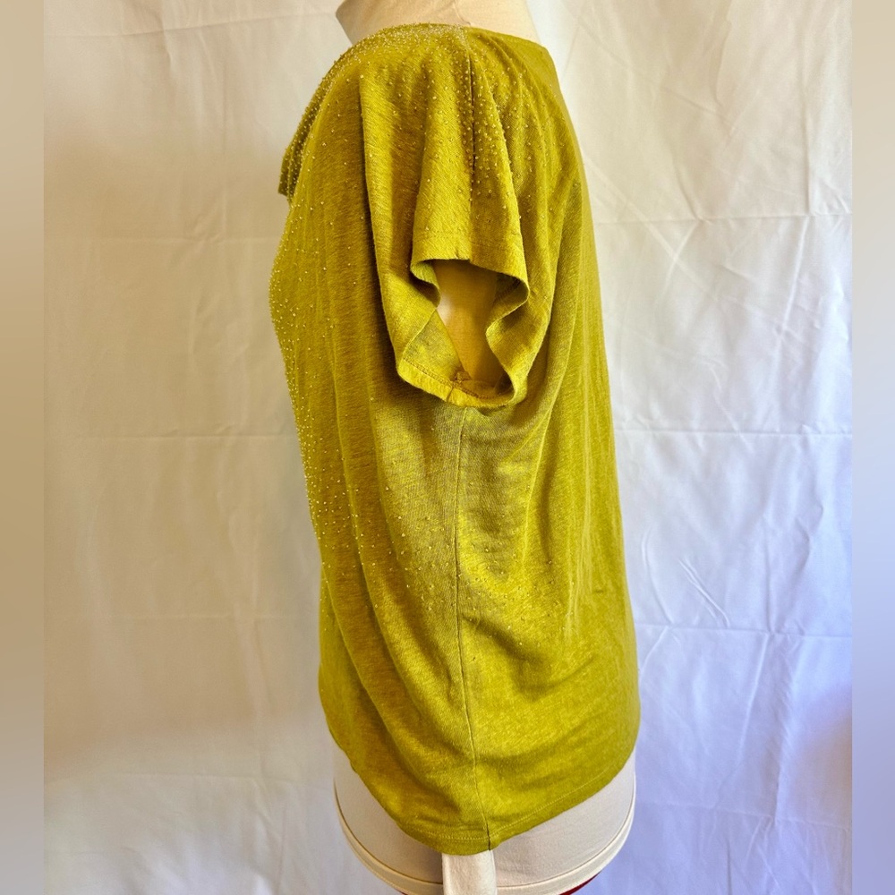 Eileen Fisher BEADED CHARTREUSE 100% Linen Petite Medium - Picture 4 of 10